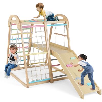Costway8 En 1 Aire de Jeu Montessori en Bois avec Toboggan Barre de Singe Balançoire Échelle en Corde Plateforme pour 3-5 Ans Multicoloré - Publicité Costway8 En 1 Aire de Jeu Montessori en Bois avec Toboggan Barre de Singe Balançoire Échelle en Corde Plateforme pour 3-5 Ans Multicoloré - Publicité