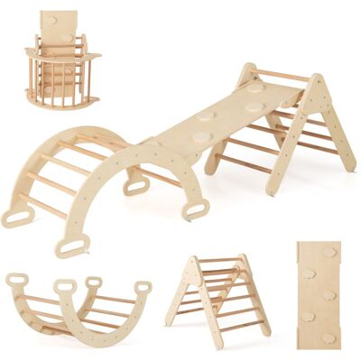 Costway7 en 1 Triangle Arche Montesso i d'Escalade Enfants avec Toboggan Bois Rampe Échelle Réglable Aire de Jeux pour 1 Naturel - Publicité Costway7 en 1 Triangle Arche Montesso i d'Escalade Enfants avec Toboggan Bois Rampe Échelle Réglable Aire de Jeux pour 1 Naturel - Publicité