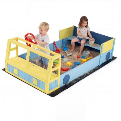 CostwayBac à Sable en Bois Coffre à Sable avec Banc Pliant et Dossier Volant Tapis de Sol et Jeux Plage Enfants de 18+ Mois 160 x 86 x 58 CM Bleu - Publicité CostwayBac à Sable en Bois Coffre à Sable avec Banc Pliant et Dossier Volant Tapis de Sol et Jeux Plage Enfants de 18+ Mois 160 x 86 x 58 CM Bleu - Publicité