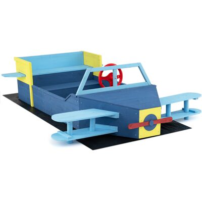 CostwayBac a Sable Enfant Exterieur en Forme Avion avec Banc pour Bebe 18+ Mois Bac a Sable Enfant en Bois Massif Bleu - Publicité CostwayBac a Sable Enfant Exterieur en Forme Avion avec Banc pour Bebe 18+ Mois Bac a Sable Enfant en Bois Massif Bleu - Publicité