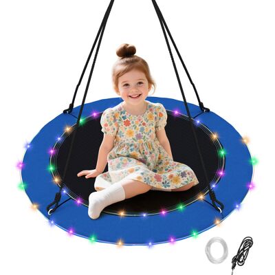 CostwayBalancoire Nid d'Oiseau Ø100 CM Balançoire LED Lumineuse avec 8 Modes Corde de Suspension Réglable Charge 300 KG pour 3+ Ans Bleu - Publicité CostwayBalancoire Nid d'Oiseau Ø100 CM Balançoire LED Lumineuse avec 8 Modes Corde de Suspension Réglable Charge 300 KG pour 3+ Ans Bleu - Publicité