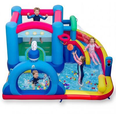 CostwayChâteau Gonflable pour Enfants Toboggan Aquatique Gonflable avec Piscine Canon à Eau Sac de Frappe Jeu d Anneaux Jeu de Cible Sans Souffleur - Publicité CostwayChâteau Gonflable pour Enfants Toboggan Aquatique Gonflable avec Piscine Canon à Eau Sac de Frappe Jeu d Anneaux Jeu de Cible Sans Souffleur - Publicité