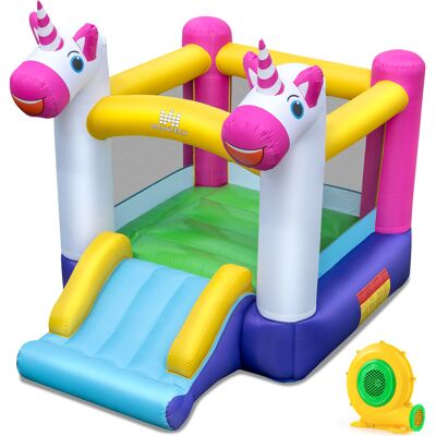 CostwayMaison Gonflable Trampoline 2 en 1 pour Enfants avec Toboggan et Aire de Saut Château Gonflable Multicolore + Pompe Electrique 550W - Publicité CostwayMaison Gonflable Trampoline 2 en 1 pour Enfants avec Toboggan et Aire de Saut Château Gonflable Multicolore + Pompe Electrique 550W - Publicité