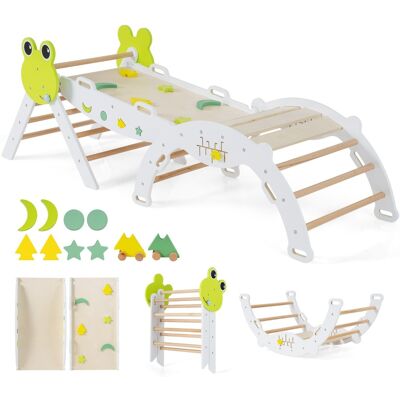 CostwayTriangle 7 en 1 Jouets d'Escalade pour Enfants avec Rampe Échelle & Arche Ensemble d'Escalade Montessori en Bois Thème Grenouille Blanc - Publicité CostwayTriangle 7 en 1 Jouets d'Escalade pour Enfants avec Rampe Échelle & Arche Ensemble d'Escalade Montessori en Bois Thème Grenouille Blanc - Publicité