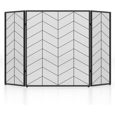 CostwayÉcran de Cheminée 132 x 79 cm Pare-étincelles Pliable à 3 Panneaux Décorative en Maille Motif à Chevrons Pare-feu de Cheminée en Métal pour Salon - Publicité CostwayÉcran de Cheminée 132 x 79 cm Pare-étincelles Pliable à 3 Panneaux Décorative en Maille Motif à Chevrons Pare-feu de Cheminée en Métal pour Salon - Publicité