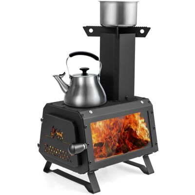 CostwayMini Poêle à Bois Portable en Acier Carbone avec 2 Positions de Cuisson Réchaud à Bois avec Poignée Anti-brûlure Fenêtre en Verre Résistant - Publicité CostwayMini Poêle à Bois Portable en Acier Carbone avec 2 Positions de Cuisson Réchaud à Bois avec Poignée Anti-brûlure Fenêtre en Verre Résistant - Publicité