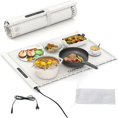 CostwayTapis Chauffant Électrique pour Aliments Plateau en Silicone Enroulable et Portable avec Chauffage Rapide Température Blanc - Publicité CostwayTapis Chauffant Électrique pour Aliments Plateau en Silicone Enroulable et Portable avec Chauffage Rapide Température Blanc - Publicité