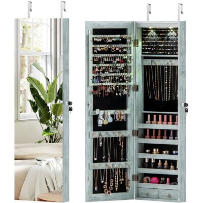 CostwayArmoire à Bijoux avec Miroir et Lumière LED Multiples Rangements avec Crochets pour Porte 120 x 36 x 10 cm Bleu - Publicité CostwayArmoire à Bijoux avec Miroir et Lumière LED Multiples Rangements avec Crochets pour Porte 120 x 36 x 10 cm Bleu - Publicité