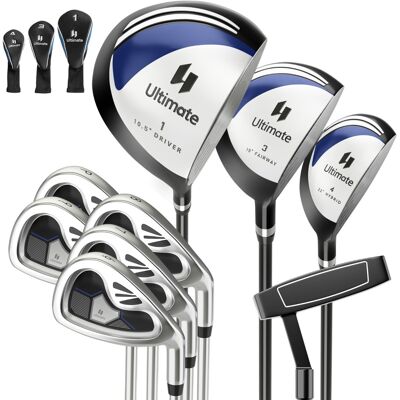 CostwayClubs de Golf de 9 Pièces pour Homme Droitier Driver en Alliage D'aluminium Fairway 3# Hybride 4# Des Fers 6# 7# 8# 9# et P# Putter et 3 Couvre-golfs Bleu - Publicité CostwayClubs de Golf de 9 Pièces pour Homme Droitier Driver en Alliage D'aluminium Fairway 3# Hybride 4# Des Fers 6# 7# 8# 9# et P# Putter et 3 Couvre-golfs Bleu - Publicité