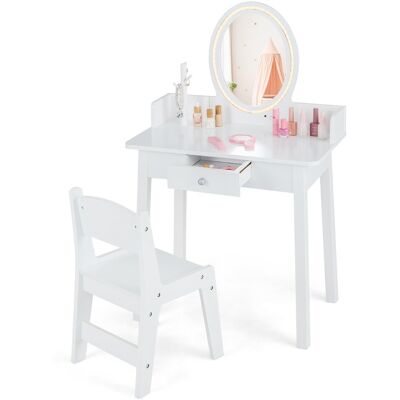 Ensemble Coiffeuse Enfants avec Miroir Éclairé LED et Chaise - Tablier de Maquillage pour Enfants - Publicité Ensemble Coiffeuse Enfants avec Miroir Éclairé LED et Chaise - Tablier de Maquillage pour Enfants - Publicité