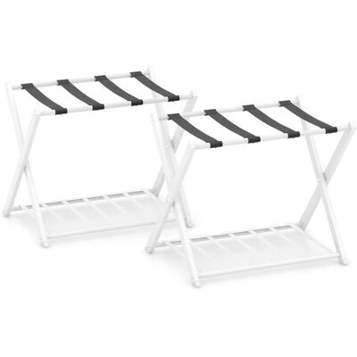 Costway2 Supports de Bagages Pliable Porte Valise avec 2 Etages et 4 Sangles en Métal Blanc - Publicité Costway2 Supports de Bagages Pliable Porte Valise avec 2 Etages et 4 Sangles en Métal Blanc - Publicité