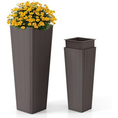 CostwayEnsemble de Pots à Plantes en Rotin Lot de 2 Grands Jardinières d'Extérieur avec Bacs Intérieurs Amovibles Trous de Drainage Café - Publicité CostwayEnsemble de Pots à Plantes en Rotin Lot de 2 Grands Jardinières d'Extérieur avec Bacs Intérieurs Amovibles Trous de Drainage Café - Publicité