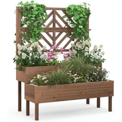 Costway Jardinière à 2 Niveaux en Bois avec Treillis - Jardinage - Publicité Costway Jardinière à 2 Niveaux en Bois avec Treillis - Jardinage - Publicité