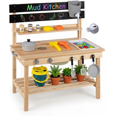 CostwayCuisine Extérieur Enfant en Bois de Sapin avec Plateau Coulissant Poignée et Bassine d Eau Intégrée 1 Évier Ustensiles pour 3 Ans+ Naturel - Publicité CostwayCuisine Extérieur Enfant en Bois de Sapin avec Plateau Coulissant Poignée et Bassine d Eau Intégrée 1 Évier Ustensiles pour 3 Ans+ Naturel - Publicité