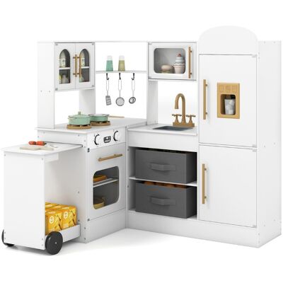 CostwayCuisine d'Angle avec Lumières et Sons Ensemble de Jeu en Bois Interactif avec Plateau Rétractable Évier Plaques de Cuisson Four 3 Ans+ Blanc - Publicité CostwayCuisine d'Angle avec Lumières et Sons Ensemble de Jeu en Bois Interactif avec Plateau Rétractable Évier Plaques de Cuisson Four 3 Ans+ Blanc - Publicité