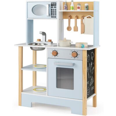CostwayCuisine Jouet Enfant Cuisine en Bois avec Tableau Noir Micro-ondes Cuisinière Égouttoir Robinet Évier Cuisine & Accessoires pour 3+ Ans Bleu - Publicité CostwayCuisine Jouet Enfant Cuisine en Bois avec Tableau Noir Micro-ondes Cuisinière Égouttoir Robinet Évier Cuisine & Accessoires pour 3+ Ans Bleu - Publicité