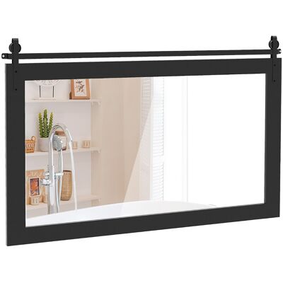 Costway100 X 66 CM Miroir Murale de Ferme Style Porte de Grange Rectangulaire Miroir Murale avec Cadre en Bois Massif & Support en Métal Noir - Publicité Costway100 X 66 CM Miroir Murale de Ferme Style Porte de Grange Rectangulaire Miroir Murale avec Cadre en Bois Massif & Support en Métal Noir - Publicité