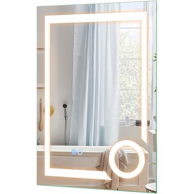 CostwayMiroir de Salle de Bain LED Rectangulaire 50x70 cm Miroir Lumineux Anti-Buée 3 Couleurs 3000K-6500K Miroir Auxiliaire Grossissant 3X Argenté - Publicité CostwayMiroir de Salle de Bain LED Rectangulaire 50x70 cm Miroir Lumineux Anti-Buée 3 Couleurs 3000K-6500K Miroir Auxiliaire Grossissant 3X Argenté - Publicité