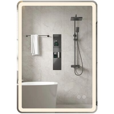 Costway70 x 50 cm Miroir de Salle de Bain LED Miroir Mural Rectangulaire en Verre Trempé Anti-Explosion avec 3 Températures de Couleur Anti-Buée - Publicité Costway70 x 50 cm Miroir de Salle de Bain LED Miroir Mural Rectangulaire en Verre Trempé Anti-Explosion avec 3 Températures de Couleur Anti-Buée - Publicité