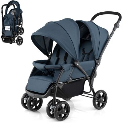 CostwayPoussette Double Pliante pour Bébé avec Siège et Auvent Tandem Ceinture de Sécurité à 5 Points Dossier Réglable Poignée de Poussée Bleu - Publicité CostwayPoussette Double Pliante pour Bébé avec Siège et Auvent Tandem Ceinture de Sécurité à 5 Points Dossier Réglable Poignée de Poussée Bleu - Publicité