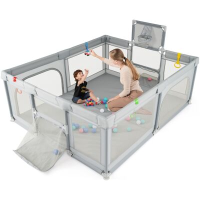 CostwayParc pour Bébé 188 x 157 cm avec Panier de Basket But de Football Barrière de Jeu avec Porte Zippée Maille Anneaux de traction Gris Clair - Publicité CostwayParc pour Bébé 188 x 157 cm avec Panier de Basket But de Football Barrière de Jeu avec Porte Zippée Maille Anneaux de traction Gris Clair - Publicité