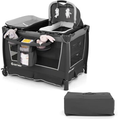 CostwayLit Parapluie Pliable 5-en-1 Parc Bébé avec Berceau Amovible Table à Langer Matelas Rangement Sac de Transport et Roues Verrouillables Gris - Publicité CostwayLit Parapluie Pliable 5-en-1 Parc Bébé avec Berceau Amovible Table à Langer Matelas Rangement Sac de Transport et Roues Verrouillables Gris - Publicité