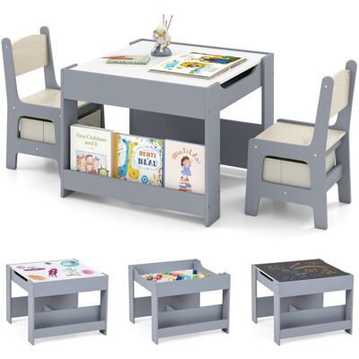 CostwayEnsemble de Table et Chaises pour Enfants 3 PCS Table d'Activités 4 en 1 avec Plateau Réversible Étagères à Livres Gris+Naturel - Publicité CostwayEnsemble de Table et Chaises pour Enfants 3 PCS Table d'Activités 4 en 1 avec Plateau Réversible Étagères à Livres Gris+Naturel - Publicité