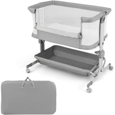 CostwayLit de Bébé Berceau Berceau de Côté avec Hauteur Réglable 6 Niveaux Étagère de Rangement Roulettes Matelas et Sac de Transport Gris Clair - Publicité CostwayLit de Bébé Berceau Berceau de Côté avec Hauteur Réglable 6 Niveaux Étagère de Rangement Roulettes Matelas et Sac de Transport Gris Clair - Publicité