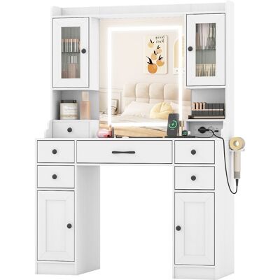 CostwayCoiffeuse avec Miroir et lumières Grand Table de Maquillage avec Prises Électriques 3 Modes d'Éclairage Luminosité Réglable Blanc - Publicité CostwayCoiffeuse avec Miroir et lumières Grand Table de Maquillage avec Prises Électriques 3 Modes d'Éclairage Luminosité Réglable Blanc - Publicité