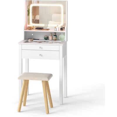 CostwayBureau de Toilette avec Miroir LED Réglable et Prises Table de Maquillage et Tabouret à Coussin avec Tiroirs et Plateau en Verre Blanc - Publicité CostwayBureau de Toilette avec Miroir LED Réglable et Prises Table de Maquillage et Tabouret à Coussin avec Tiroirs et Plateau en Verre Blanc - Publicité