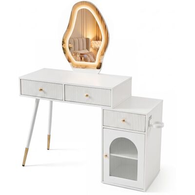 CostwayCoiffeuse avec Miroir et Lumières Table de Maquillage avec 3 Couleurs d'Éclairage Luminosité Réglable 3 Tiroirs Étagère Réglable Blanc - Publicité CostwayCoiffeuse avec Miroir et Lumières Table de Maquillage avec 3 Couleurs d'Éclairage Luminosité Réglable 3 Tiroirs Étagère Réglable Blanc - Publicité