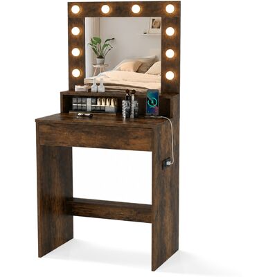 CostwayCoiffeuse avec Miroir et Lumières Table de Maquillage avec 3 Modes Lumineux et Luminosité Réglable Marron - Publicité CostwayCoiffeuse avec Miroir et Lumières Table de Maquillage avec 3 Modes Lumineux et Luminosité Réglable Marron - Publicité