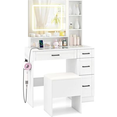 CostwayCoiffeuse avec Miroir et Lumières Table de Maquillage avec Prises Électriques Plateau en Verre 3 Couleurs d'Éclairage Réglables - Publicité CostwayCoiffeuse avec Miroir et Lumières Table de Maquillage avec Prises Électriques Plateau en Verre 3 Couleurs d'Éclairage Réglables - Publicité