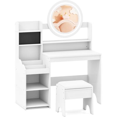 CostwayCoiffeuse pour Enfants avec Miroir & Lumières Table de Maquillage de Princesse avec Étagères Ouvertes Emplacements pour Bagues Blanc - Publicité CostwayCoiffeuse pour Enfants avec Miroir & Lumières Table de Maquillage de Princesse avec Étagères Ouvertes Emplacements pour Bagues Blanc - Publicité
