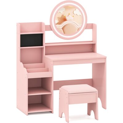 CostwayCoiffeuse pour Enfants avec Miroir & Lumières Table de Maquillage de Princesse avec Étagères Ouvertes Emplacements pour Bagues Rose - Publicité CostwayCoiffeuse pour Enfants avec Miroir & Lumières Table de Maquillage de Princesse avec Étagères Ouvertes Emplacements pour Bagues Rose - Publicité