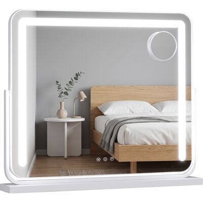 CostwayMiroir Maquillage Lumineux 57 x 48 cm avec Miroir Grossissant 10X Miroir Coiffeuse LED avec 3 Couleurs d'Éclairage Luminosité Réglable Blanc - Publicité CostwayMiroir Maquillage Lumineux 57 x 48 cm avec Miroir Grossissant 10X Miroir Coiffeuse LED avec 3 Couleurs d'Éclairage Luminosité Réglable Blanc - Publicité