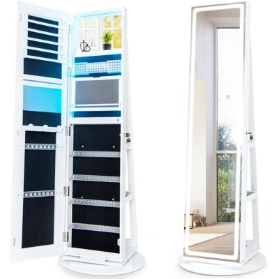 CostwayArmoire à Bijoux avec Miroir sur Pieds Pivotant 360° Grand Miroir Psyché Sans Cadre avec LED Verrouillable Placard Beauté 3 Étagères Blanc - Publicité CostwayArmoire à Bijoux avec Miroir sur Pieds Pivotant 360° Grand Miroir Psyché Sans Cadre avec LED Verrouillable Placard Beauté 3 Étagères Blanc - Publicité