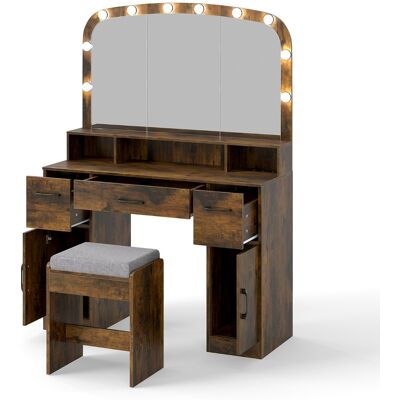 CostwayCoiffeuse avec Miroir et Éclairage Table de Maquillage de 108 cm avec Tabouret Station de Charge 3 Couleurs de Lumière 3 Tiroirs Brun - Publicité CostwayCoiffeuse avec Miroir et Éclairage Table de Maquillage de 108 cm avec Tabouret Station de Charge 3 Couleurs de Lumière 3 Tiroirs Brun - Publicité