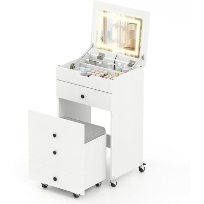 CostwayEnsemble Coiffeuse 3-en-1 avec Miroir à Abattant et Lumières Table de Maquillage Compacte avec Tiroirs et Tabouret de Rangement Blanc - Publicité CostwayEnsemble Coiffeuse 3-en-1 avec Miroir à Abattant et Lumières Table de Maquillage Compacte avec Tiroirs et Tabouret de Rangement Blanc - Publicité