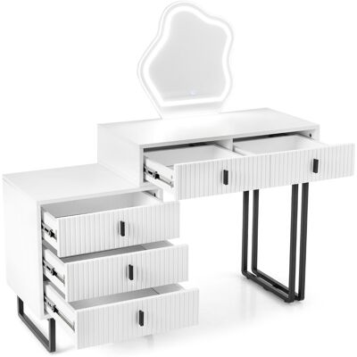 CostwayCoiffeuse avec Miroir et Lumières Table de Maquillage avec 3 Modes d'Éclairage Luminosité Réglable 5 Tiroirs Table d'Appoint Latérale Blanc - Publicité CostwayCoiffeuse avec Miroir et Lumières Table de Maquillage avec 3 Modes d'Éclairage Luminosité Réglable 5 Tiroirs Table d'Appoint Latérale Blanc - Publicité