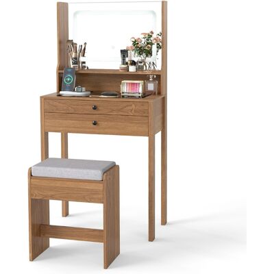 CostwayCoiffeuse avec Miroir & Lumières Petite Table de Maquillage avec Prises Électriques 3 Modes d'Éclairage & Tabouret Rembourré Naturel - Publicité CostwayCoiffeuse avec Miroir & Lumières Petite Table de Maquillage avec Prises Électriques 3 Modes d'Éclairage & Tabouret Rembourré Naturel - Publicité