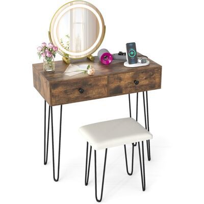 CostwayCoiffeuse avec Miroir et Éclairage Table de Maquillage avec Miroir Réglable Éclairé Station de Recharge Intégrée 2 Tiroirs Brun Rustique - Publicité CostwayCoiffeuse avec Miroir et Éclairage Table de Maquillage avec Miroir Réglable Éclairé Station de Recharge Intégrée 2 Tiroirs Brun Rustique - Publicité
