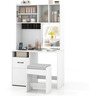 CostwayCoiffeuse avec Miroir LED Table de Maquillage avec Prises Électriques 3 Modes d'Éclairage Couleur Luminosité Réglable Rangement Blanc - Publicité CostwayCoiffeuse avec Miroir LED Table de Maquillage avec Prises Électriques 3 Modes d'Éclairage Couleur Luminosité Réglable Rangement Blanc - Publicité