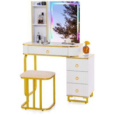 Costway Ensemble de Coiffeuse Blanc - Lumières LED, Rangement, Miroir Ajustable - Publicité Costway Ensemble de Coiffeuse Blanc - Lumières LED, Rangement, Miroir Ajustable - Publicité