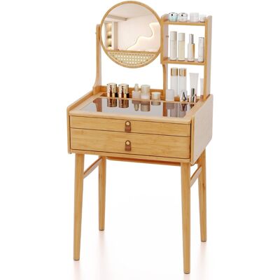 CostwayPetite Coiffeuse avec Miroir Table de Maquillage Compacte de 23,5" avec 2 Tiroirs Étagères de Rangement Ouvertes et Plateau Naturel - Publicité CostwayPetite Coiffeuse avec Miroir Table de Maquillage Compacte de 23,5" avec 2 Tiroirs Étagères de Rangement Ouvertes et Plateau Naturel - Publicité