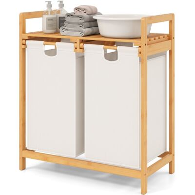 CostwayPanier à Linge sur Pied en Bambou 64 x 33 x 73 CM avec 2 Sacs à Linge Sale Poignées et Étagère Supérieure Blanc - Publicité CostwayPanier à Linge sur Pied en Bambou 64 x 33 x 73 CM avec 2 Sacs à Linge Sale Poignées et Étagère Supérieure Blanc - Publicité