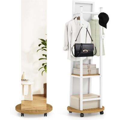 CostwayPorte-Manteau Mobile avec Miroir 360°Pleine Longueur Porte-Vêtements Autoportant sur Roulettes avec 3 Crochets&Étagères de Rangement Naturel - Publicité CostwayPorte-Manteau Mobile avec Miroir 360°Pleine Longueur Porte-Vêtements Autoportant sur Roulettes avec 3 Crochets&Étagères de Rangement Naturel - Publicité