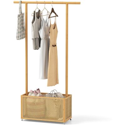 CostwayPorte-Vêtements en Bambou Porte-Manteau avec Panier de Rangement en Rotin PE et Roues Portant à Vêtements Roulant Rail de Suspension Naturel - Publicité CostwayPorte-Vêtements en Bambou Porte-Manteau avec Panier de Rangement en Rotin PE et Roues Portant à Vêtements Roulant Rail de Suspension Naturel - Publicité