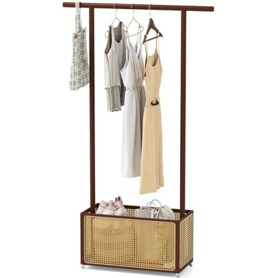 CostwayPorte-Vêtements en Bambou Porte-Manteau avec Panier de Rangement en Rotin PE et Roues Portant à Vêtements Roulant Rail de Suspension Marron - Publicité CostwayPorte-Vêtements en Bambou Porte-Manteau avec Panier de Rangement en Rotin PE et Roues Portant à Vêtements Roulant Rail de Suspension Marron - Publicité