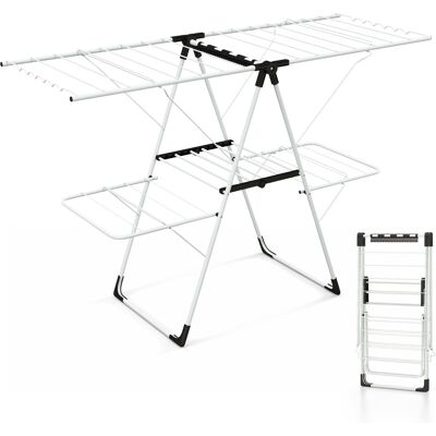 CostwaySéchoir à Linge Pliable à 2 Niveaux Ailes Réglables en Hauteur 33 Rails de Séchage et Pinces à Chaussettes Etendoir à Vêtements Autoportant - Publicité CostwaySéchoir à Linge Pliable à 2 Niveaux Ailes Réglables en Hauteur 33 Rails de Séchage et Pinces à Chaussettes Etendoir à Vêtements Autoportant - Publicité